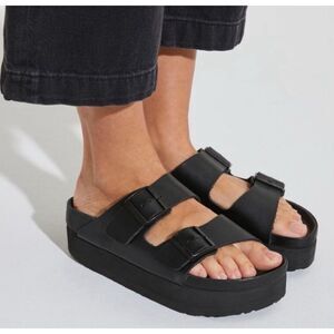 Birkenstock Black Platform Arizona Two-Strap Sandals